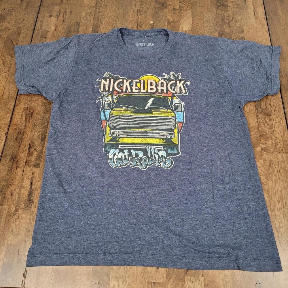 Nickelback Get Rollin Tour T-Shirt Size M Blue Heather Graphic Concert Tee 2023
